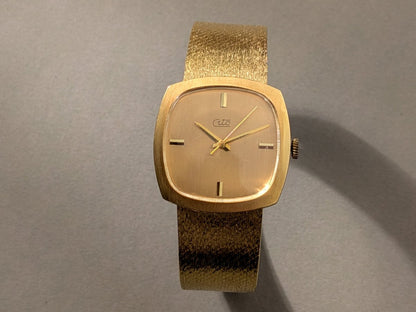 Cito 18k Yellow Gold Watch Bark Finish Milanaise Bracelet Wristwatch