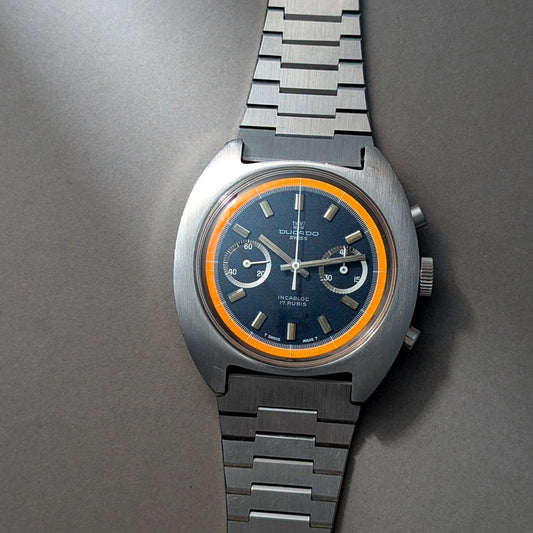 Ducado Valjoux 7733 Chronograph Blue Orange Dial Wristwatch