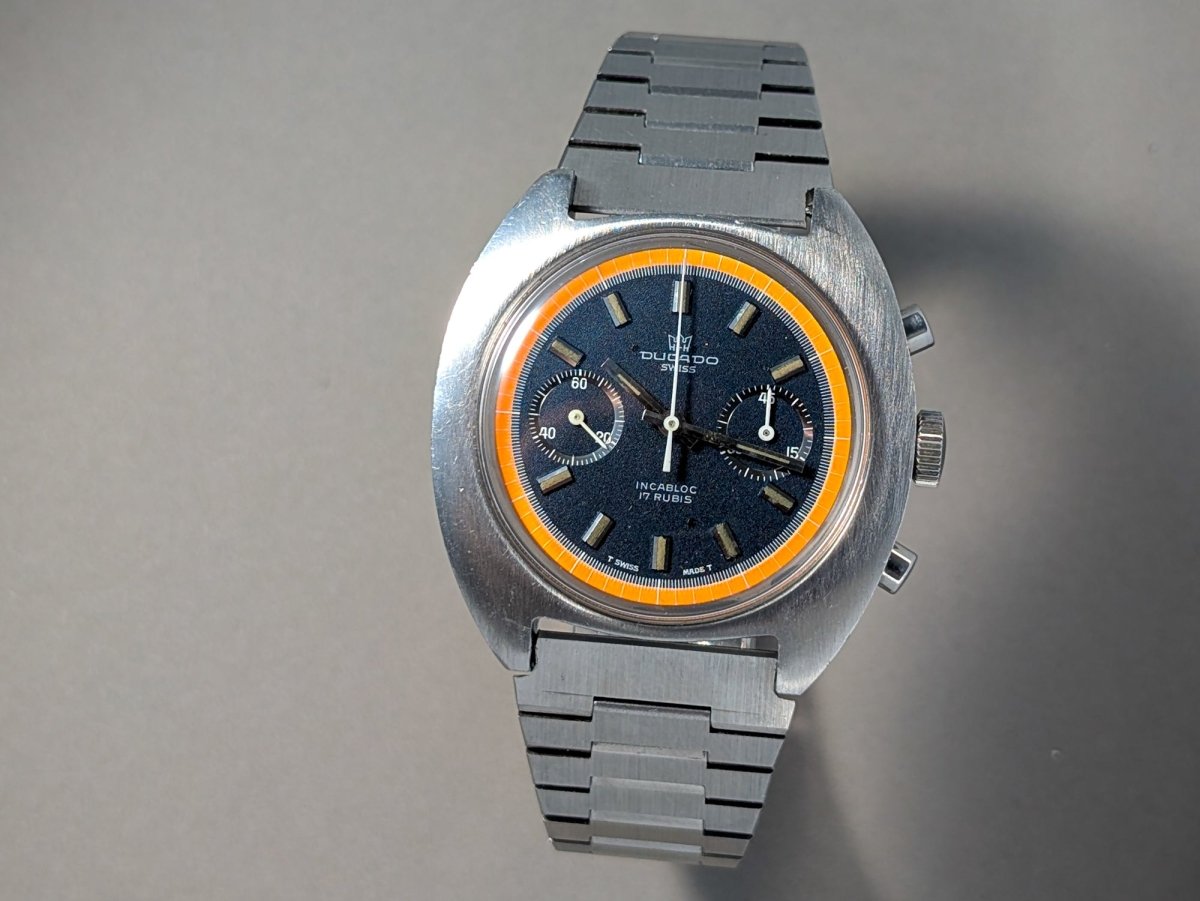 Ducado Valjoux 7733 Chronograph Blue Orange Dial Wristwatch