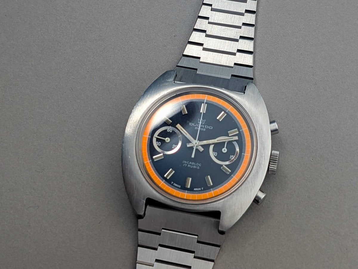 Ducado Valjoux 7733 Chronograph Blue Orange Dial Wristwatch