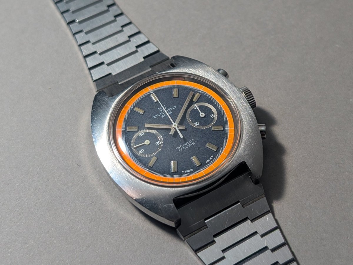 Ducado Valjoux 7733 Chronograph Blue Orange Dial Wristwatch