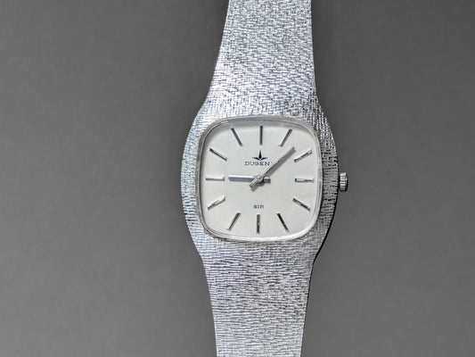 Dugena Sir 14k White Gold Bark Finish 24th December 1975 Wristwatch