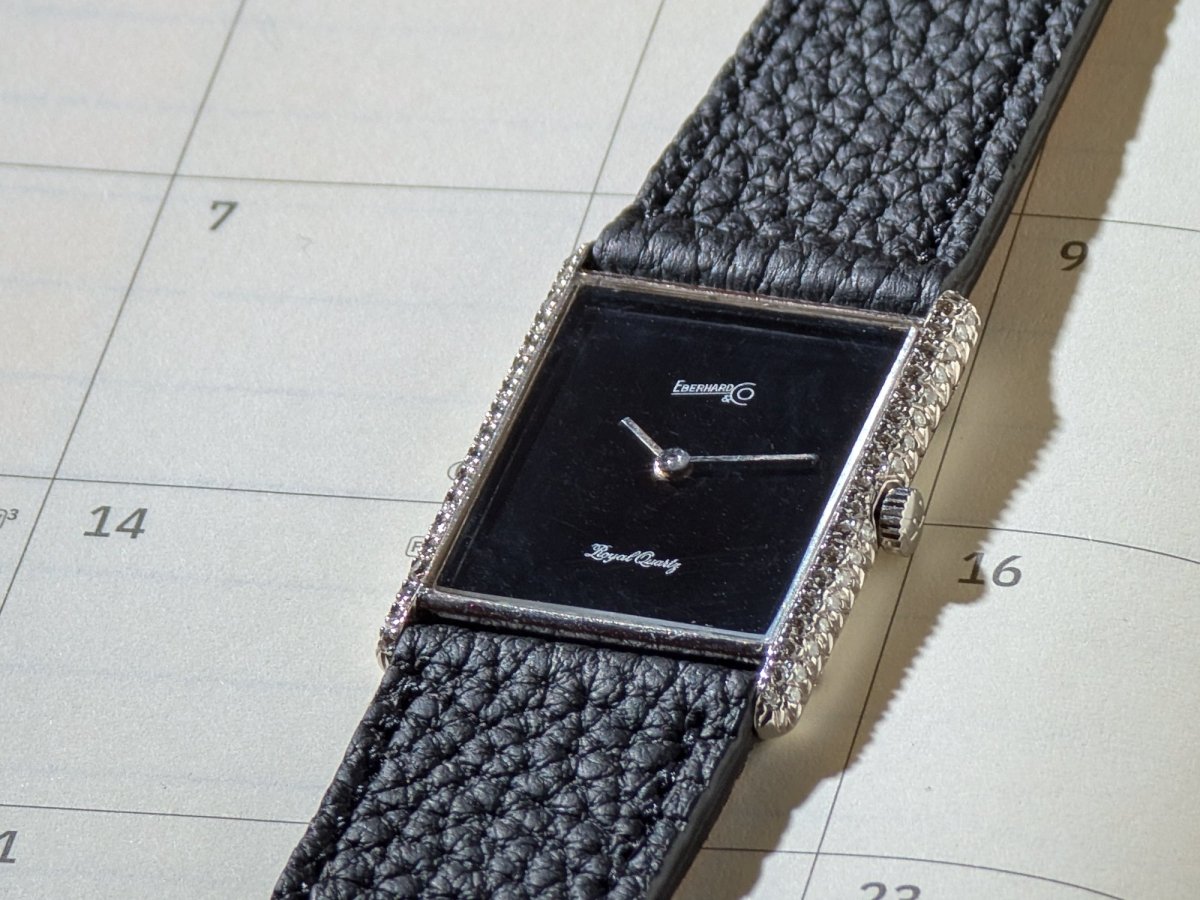 Eberhard Tank Royal Quart 18k White Gold Diamond Bezel Wristwatch