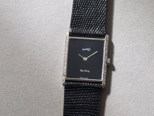 Eberhard Tank Royal Quart 18k White Gold Diamond Bezel Wristwatch