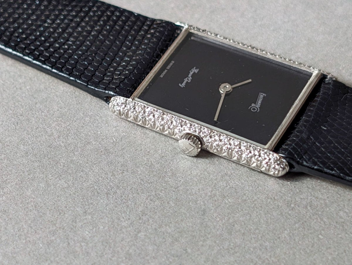 Eberhard Tank Royal Quart 18k White Gold Diamond Bezel Wristwatch