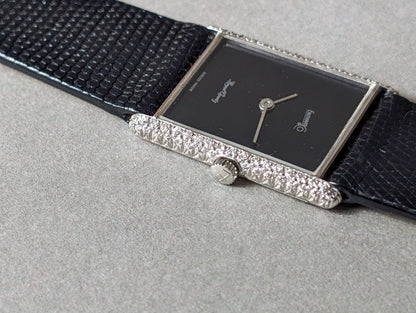 Eberhard Tank Royal Quart 18k White Gold Diamond Bezel Wristwatch