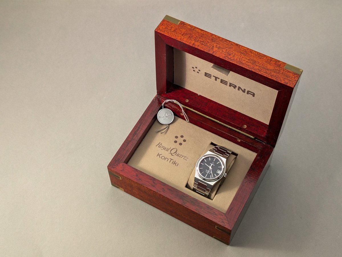 Eterna Kontiki Royal Quartz Wristwatch Ref 729 1505 41 with Mahagony Box