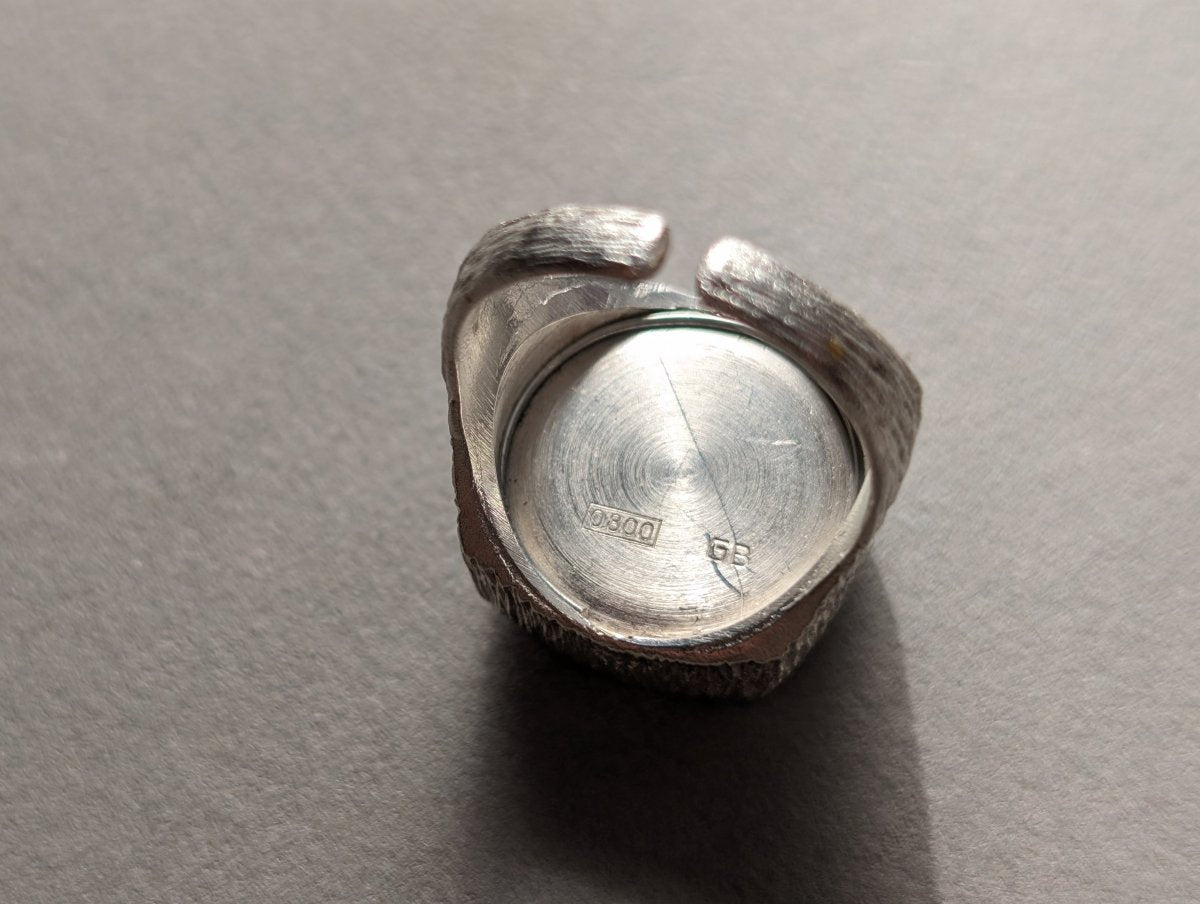 Exita Ring Watch Silver Bark Finish Manual Movement Ring Watch