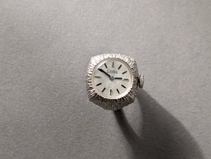Exita Ring Watch Silver Bark Finish Manual Movement