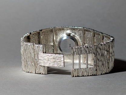Extraordinary Exquisit 70s Silver Watch Bark Finish Wristwatch
