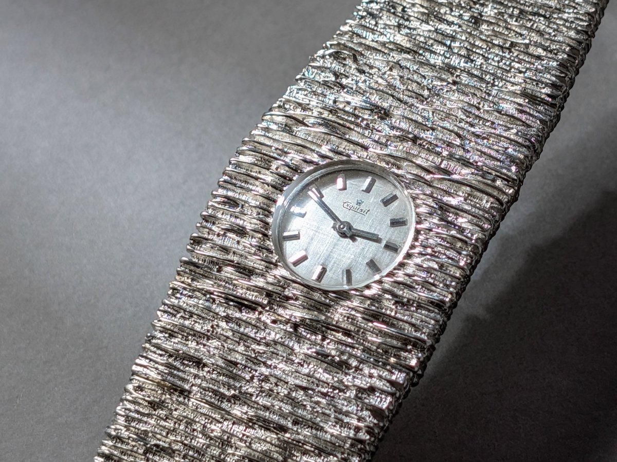 Extraordinary Exquisit 70s Silver Watch Bark Finish Wristwatch