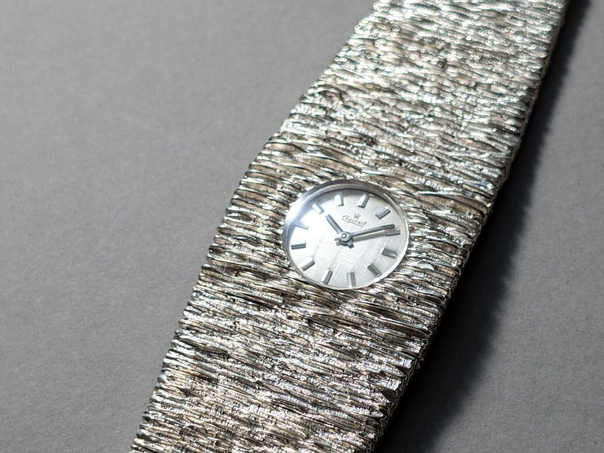 Extraordinary Exquisit 70s Silver Watch Bark Finish Wristwatch