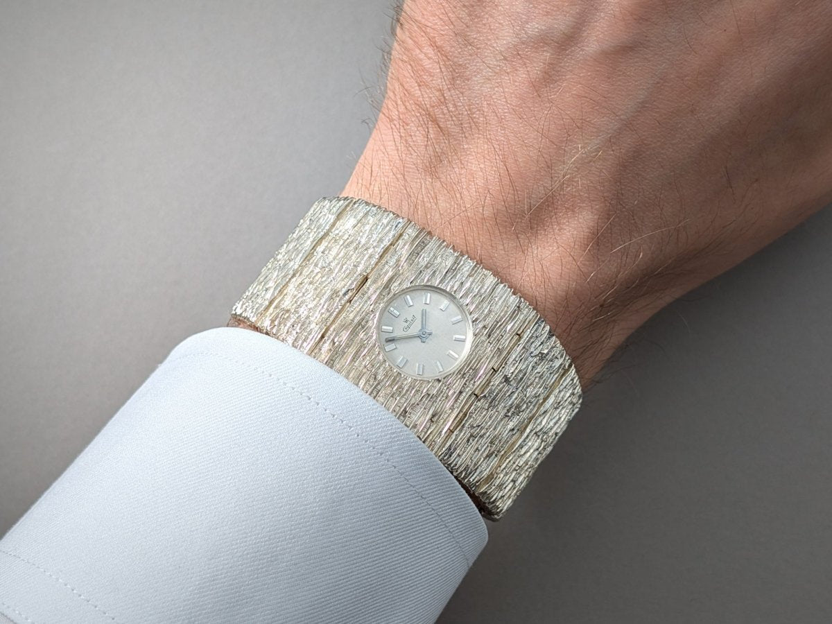 Extraordinary Exquisit 70s Silver Watch Bark Finish Wristwatch