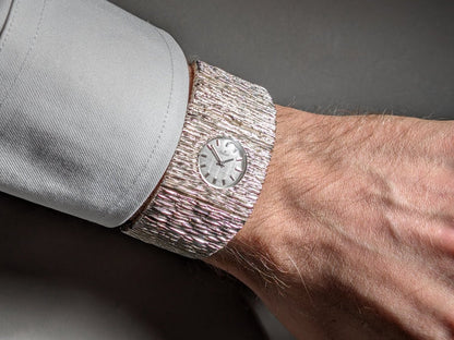 Extraordinary Exquisit 70s Silver Watch Bark Finish Wristwatch