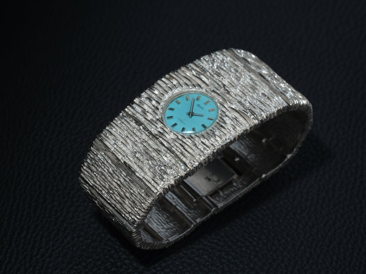Extraordinary Heika 70s Silver Watch Bark Finish Blue Dial