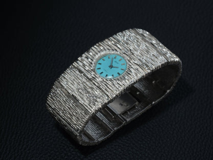 Extraordinary Heika 70s Silver Watch Bark Finish Blue Dial