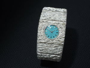 Extraordinary Heika 70s Silver Watch Bark Finish Blue Dial