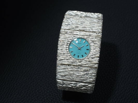 Extraordinary Heika 70s Silver Watch Bark Finish Blue Dial