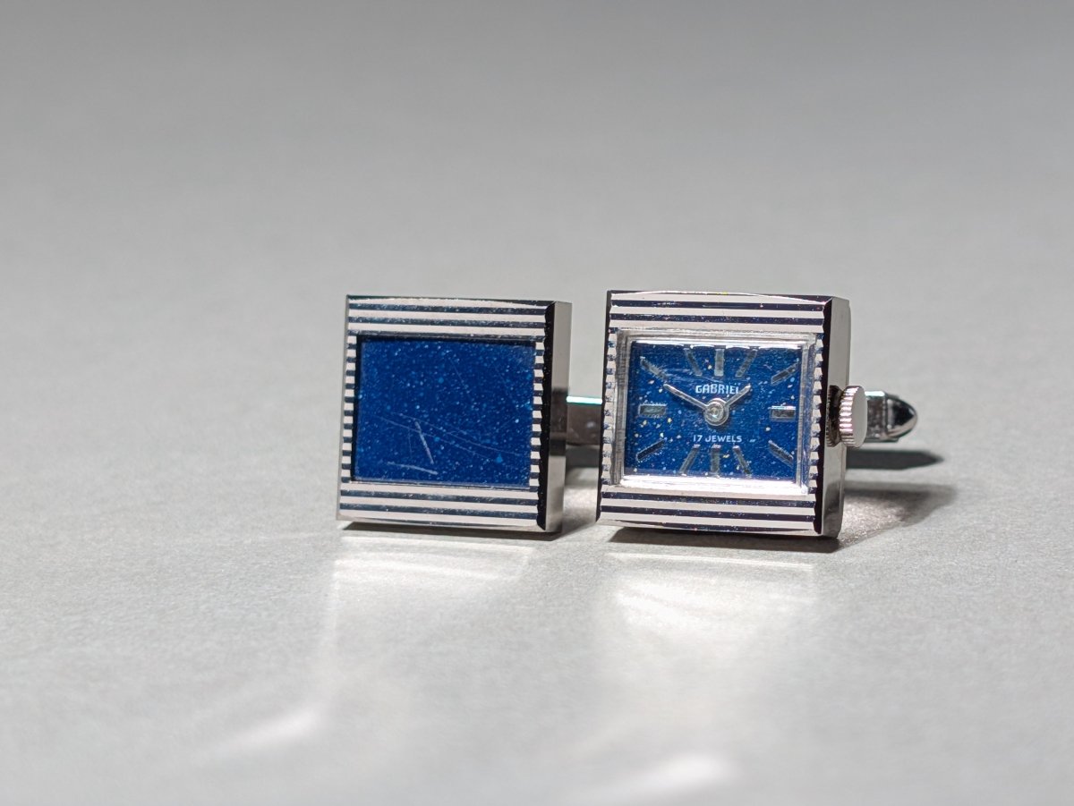 Foska Cuff Links with Watch Blue Cuff Link Watch