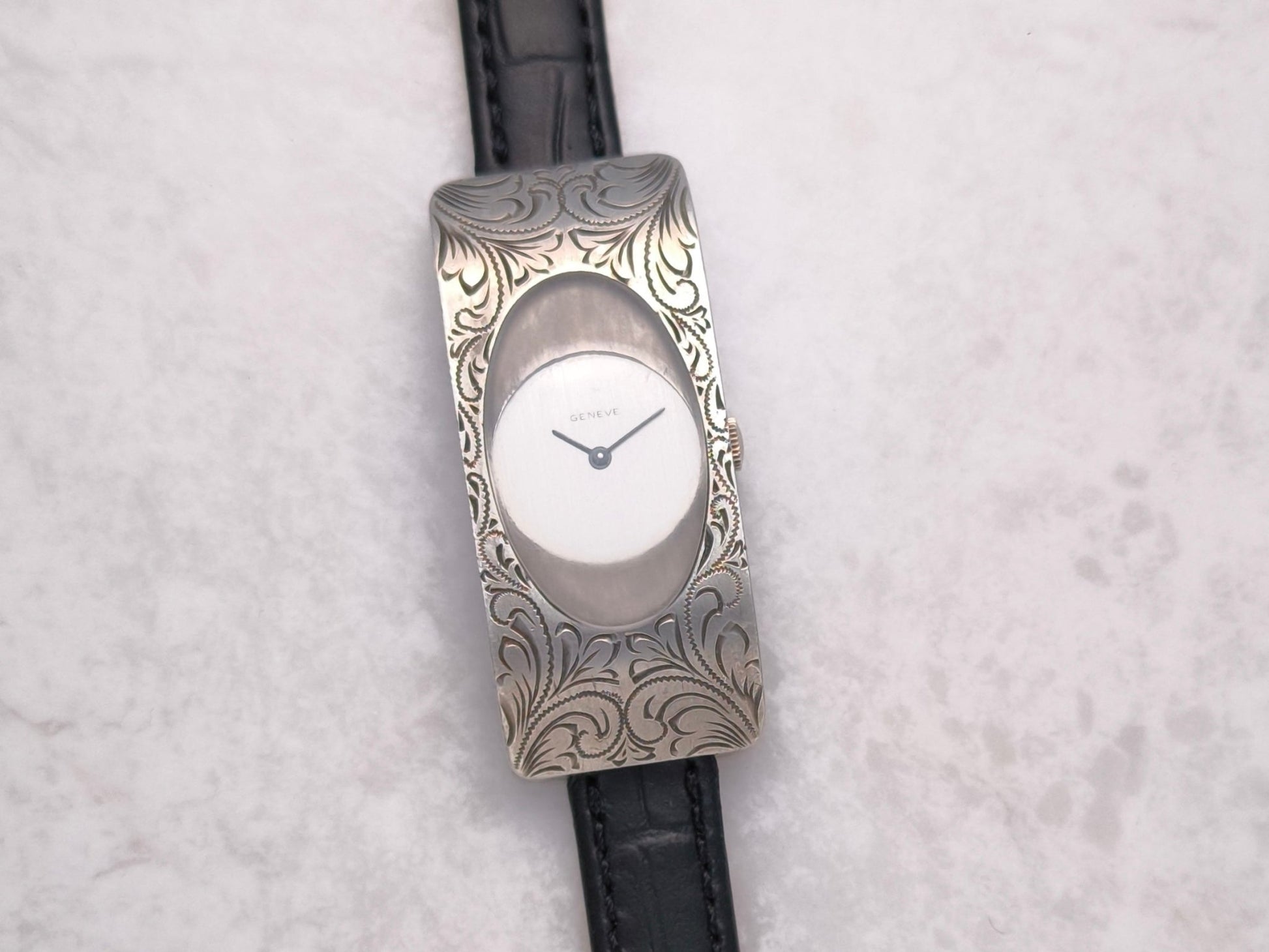 Geneve Sterling Silver Watch - Hand Engraved