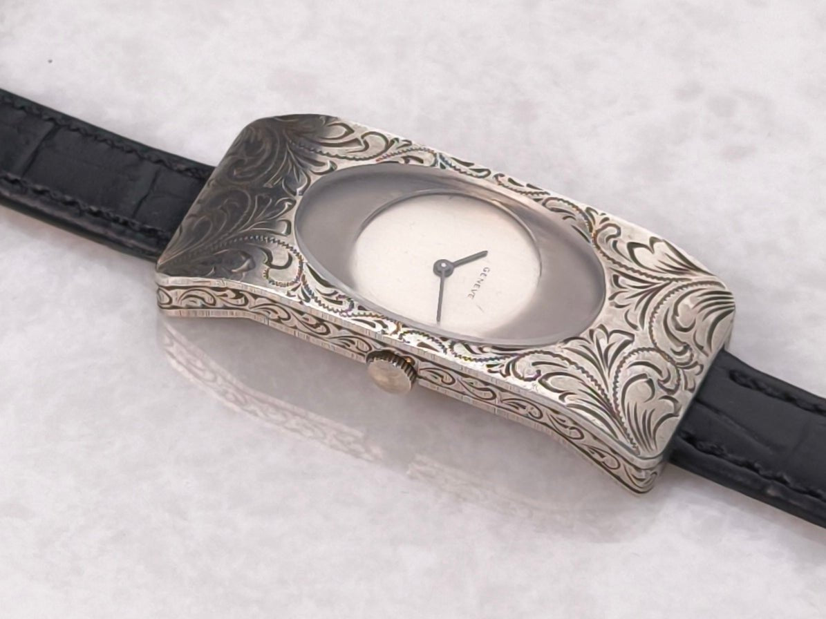 Geneve Sterling Silver Watch - Hand Engraved