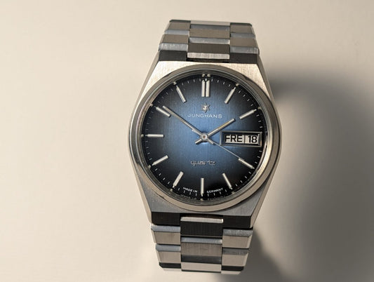 Junghans Integrated Bracelet Sports Watch 70s Blue Fume Dial 010/4776 Wristwatch