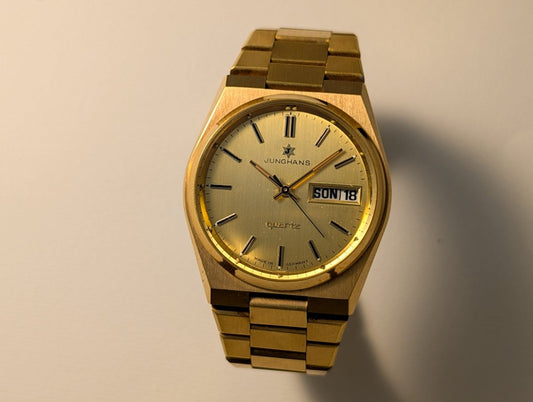 Junghans Integrated Bracelet Sports Watch 70s Gold 010/7727 Wristwatch