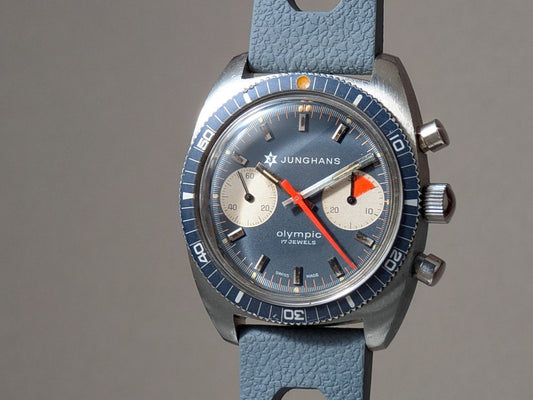 Junghans Olympic Bi - Compax Chronograph Blue Grey Valjoux 7733 Wristwatch