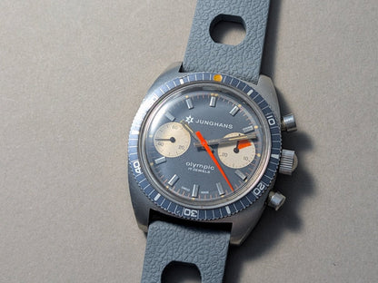 Junghans Olympic Bi - Compax Chronograph Blue Grey Valjoux 7733 Wristwatch