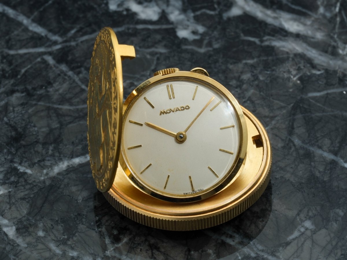 Movado Saint Christopher Coin Watch Yellow Gold Clock