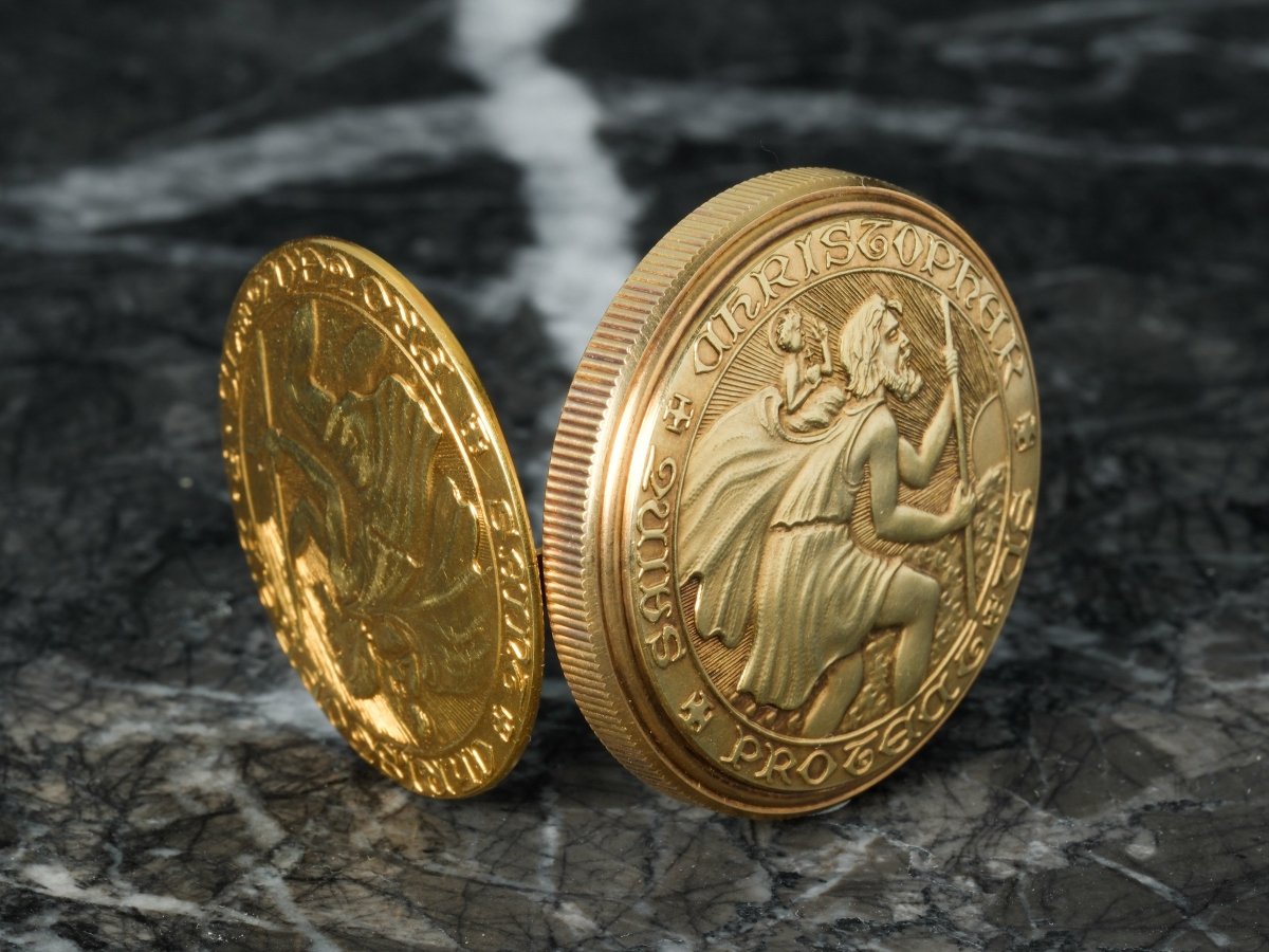 Movado Saint Christopher Coin Watch Yellow Gold Clock