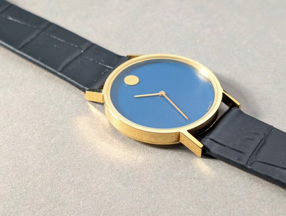 Movado Zenith Museum 14k Gold Blue Dial Manual Wristwatch