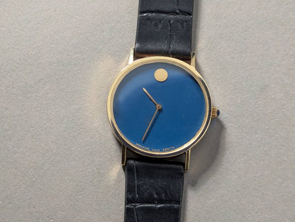 Movado Zenith Museum 14k Gold Blue Dial Manual Wristwatch