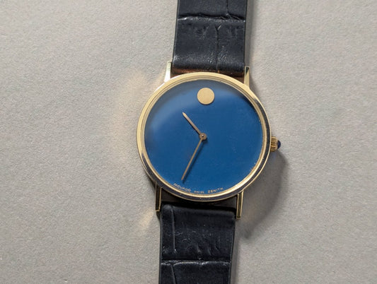 Movado Zenith Museum 14k Gold Blue Dial Manual Wristwatch