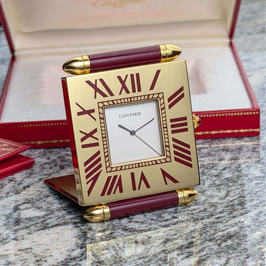 Must de Cartier Travel Desk Clock Full Set Ref. W0100010