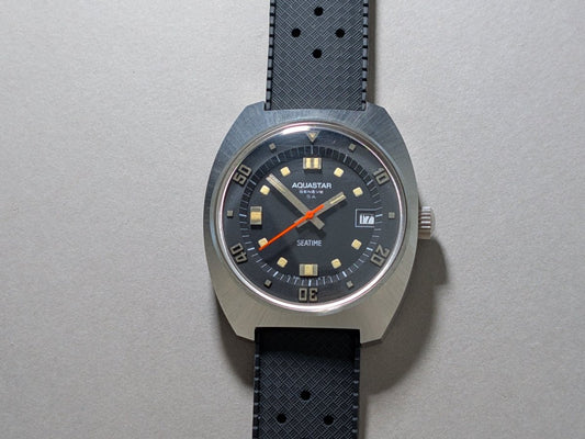NOS Aquastar Seatime 1000 Black Wristwatch