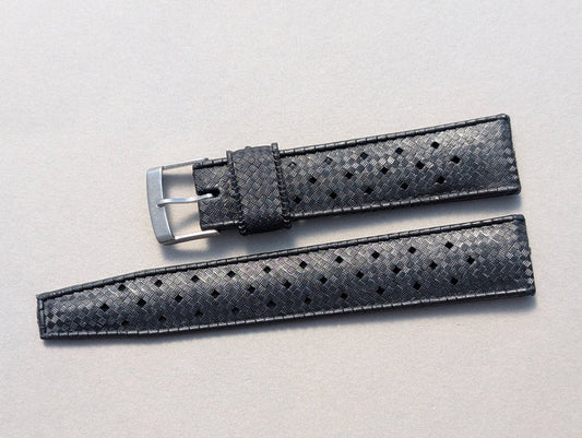 NOS Tropic Strap Black Rubber 18 mm Straight Ends 22509 INOX Buckle Strap / Bracelet
