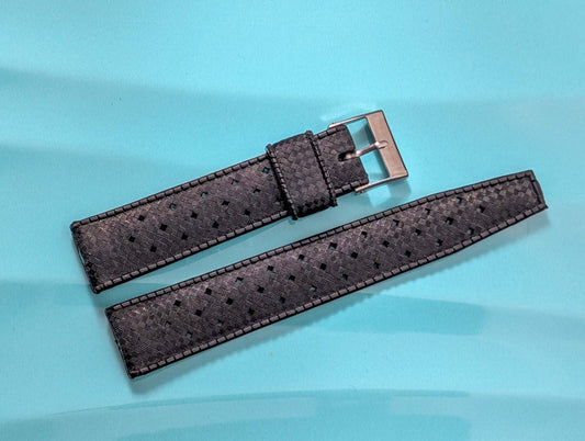 NOS Tropic Strap Black Rubber 18 mm Straight Ends 22509 Stainless Steel Buckle Strap / Bracelet