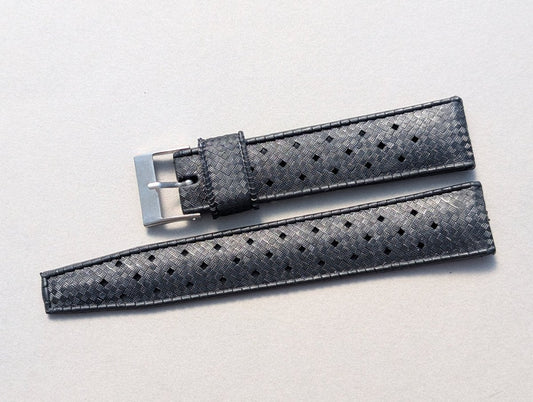 NOS Tropic Strap Black Rubber 18 mm Straight Ends 22509 Stainless Steel Buckle Strap / Bracelet