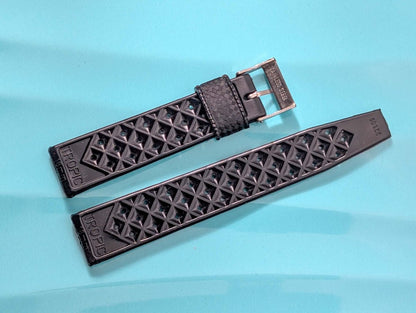 NOS Tropic Strap Black Rubber 18 mm Straight Ends 22509 Stainless Steel Buckle Strap / Bracelet