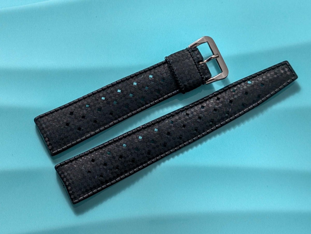 NOS Tropic Strap Black Rubber 20 mm Straight Ends 22522 Strap / Bracelet