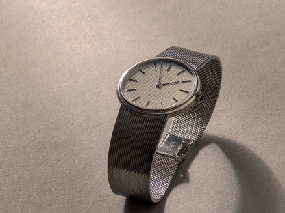 Omega De Ville 7284 18k White Gold Hobnail Dial Tapestry Milanaise Bracelet Wristwatch