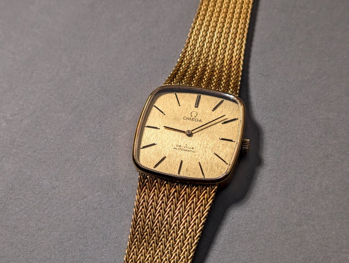 Omega De Ville Automatic 18k Yellow Gold Watch Milanaise Bracelet Wristwatch