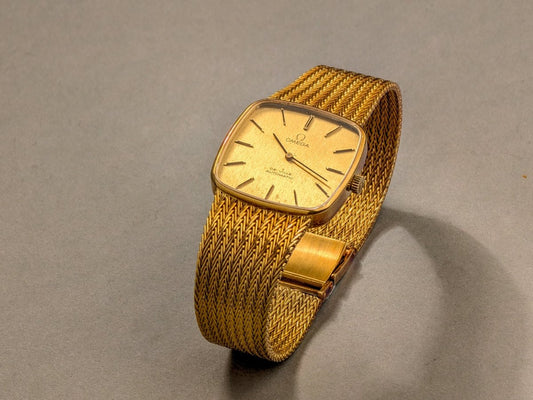 Omega De Ville Automatic 18k Yellow Gold Watch Milanaise Bracelet Wristwatch
