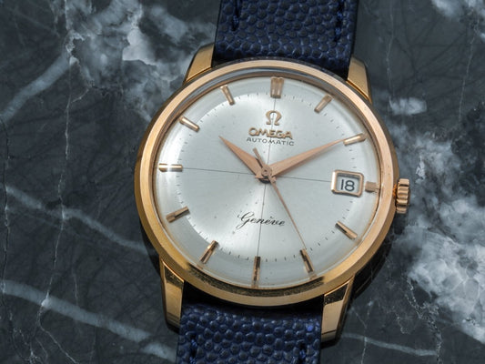 Omega Gèneve Ref. 14703 61 18k Gold Silver Sunburst Crosshair Dial Automatic Wristwatch