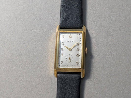 Provita Vintage Rectangular 14k Gold Watch 1950s Wristwatch