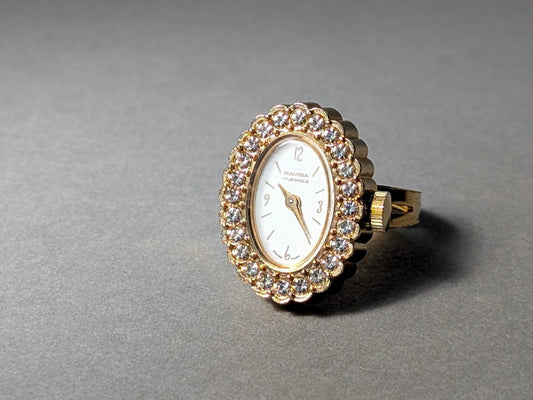 Ravisa Ring Watch Gold Plated Mechanical Movement 1970s Ring Watch