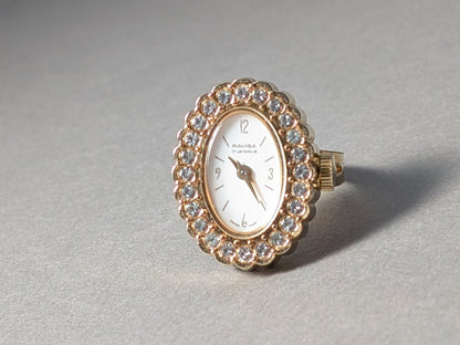 Ravisa Ring Watch Gold Plated Mechanical Movement 1970s Ring Watch