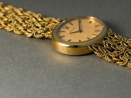 Rolex Ladies Watch 18k Yellow Gold Vintage Cord Bracelet Wristwatch
