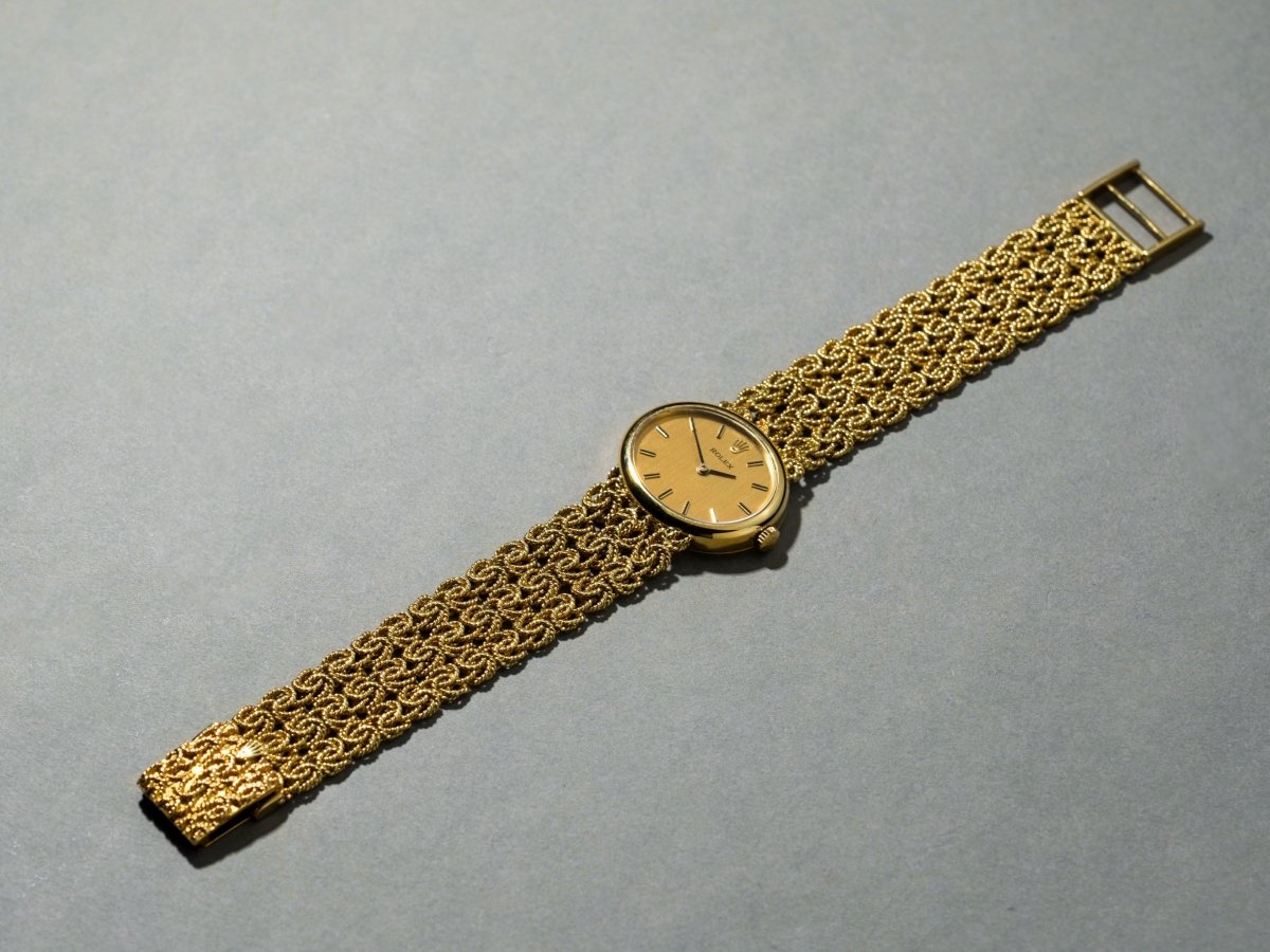 Rolex Ladies Watch 18k Yellow Gold Vintage Cord Bracelet Wristwatch